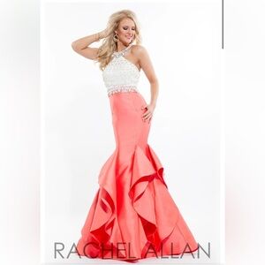 Rachel Allan Coral Beaded Mermaid Evening Gown Sz 8